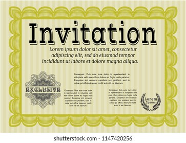 Yellow Invitation. With guilloche pattern. Money style design. Detailed. 