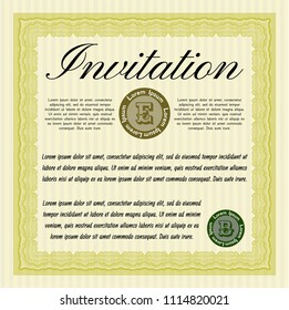  Yellow Invitation. With guilloche pattern. Vector illustration. Elegant design. 