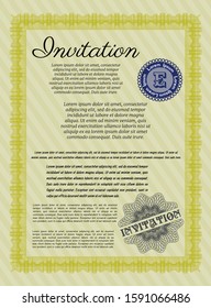 Yellow Invitation. With guilloche pattern. Vector illustration. Nice design. 