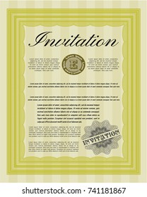 Yellow Invitation. With guilloche pattern. Vector illustration. Sophisticated design. 