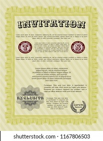 Yellow Invitation. With linear background. Sophisticated design. Detailed. 