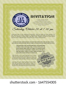 Yellow Invitation. With linear background. Vector illustration. Nice design. 