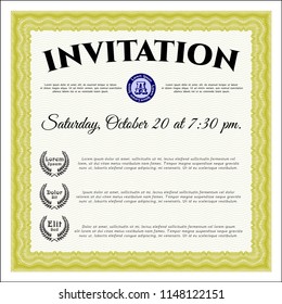 Yellow Invitation. Lovely design. Vector illustration. With guilloche pattern and background. 