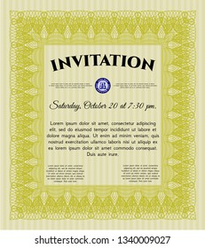Yellow Invitation. Modern design. Detailed. With guilloche pattern and background. 