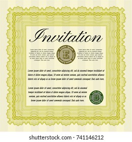 Yellow Invitation. Modern design. Detailed. With great quality guilloche pattern. 