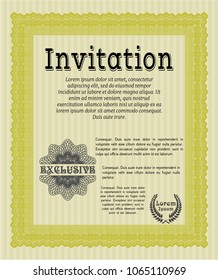  Yellow Invitation. Money Pattern design. With guilloche pattern. Detailed. 