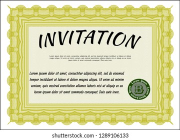 Yellow Invitation. Money Pattern design. With linear background. Detailed. 