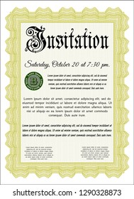 Yellow Invitation. Money Pattern. With linear background. Customizable, Easy to edit and change colors. 