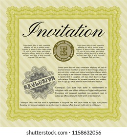 Yellow Invitation. Money style design. Easy to print. Detailed. 