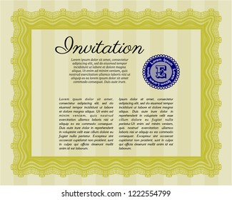 Yellow Invitation. Money style design. Complex background. Customizable, Easy to edit and change colors. 