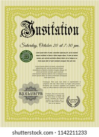 Yellow Invitation. Nice design. Detailed. With great quality guilloche pattern. 