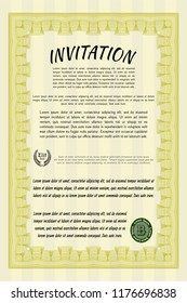 Yellow Invitation. Perfect design. With complex background. Detailed. 