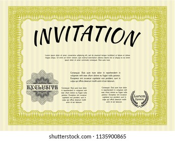 Yellow Invitation. Perfect design. Vector illustration. With background. 