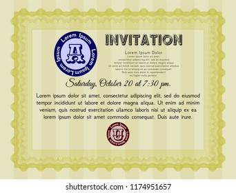 Yellow Invitation. Printer friendly. Elegant design. Detailed. 