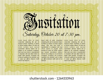 Yellow Invitation. Printer friendly. Vector illustration. Retro design. 