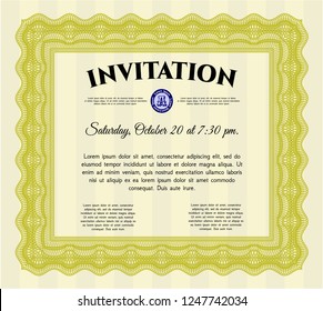 Yellow Invitation. Retro design. Customizable, Easy to edit and change colors. With complex linear background. 
