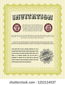 Yellow Invitation. Retro design. Customizable, Easy to edit and change colors. Easy to print. 