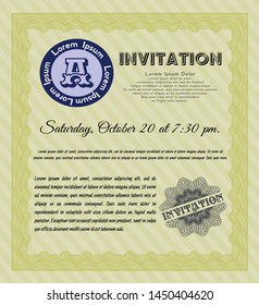 Yellow Invitation. Retro design. Customizable, Easy to edit and change colors. With great quality guilloche pattern. 