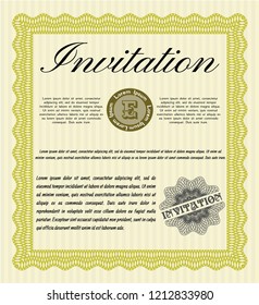 Yellow Invitation. Retro design. Printer friendly. Detailed. 