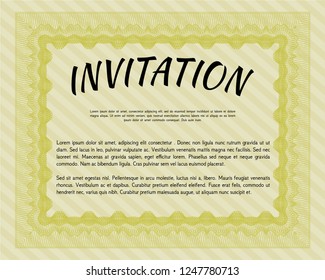 Yellow Invitation. Superior design. Detailed. With guilloche pattern. 