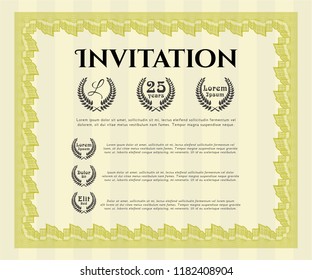  Yellow Invitation template. Artistry design. Customizable, Easy to edit and change colors. With great quality guilloche pattern. 