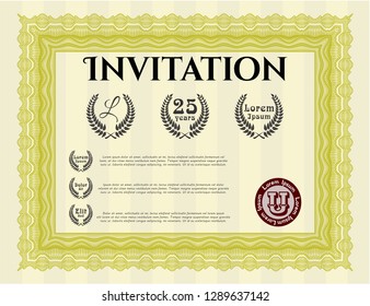 Yellow Invitation template. Artistry design. Detailed. With quality background. 