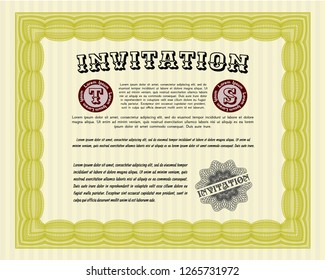 Yellow Invitation template. With background. Artistry design. Vector illustration. 