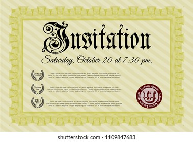 Yellow Invitation template. With background. Customizable, Easy to edit and change colors. Artistry design. 