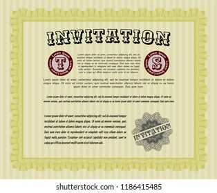 Yellow Invitation template. With background. Customizable, Easy to edit and change colors. Elegant design. 