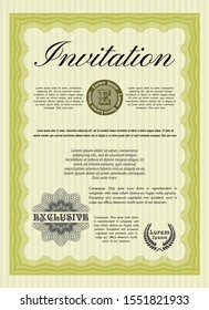 Yellow Invitation template. With background. Money Pattern design. Detailed. 