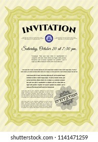 Yellow Invitation template. Beauty design. Vector illustration. With great quality guilloche pattern. 
