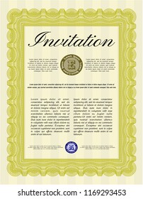 Yellow Invitation template. With complex background. Detailed. Lovely design. 