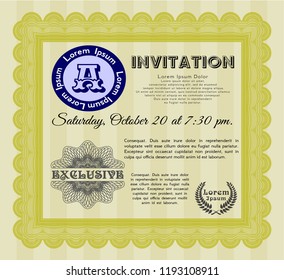 Yellow Invitation template. With complex background. Vector illustration. Modern design. 