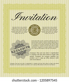 Yellow Invitation template. Complex background. Customizable, Easy to edit and change colors. Money style design. 