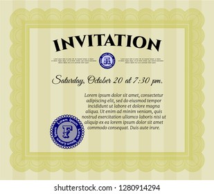 Yellow Invitation template. Complex background. Elegant design. Vector illustration. 