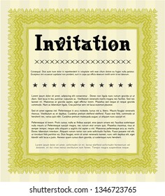 Yellow Invitation template. With complex background. Vector illustration. Money style design. 