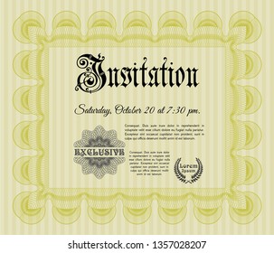 Yellow Invitation template. Complex background. Modern design. Detailed. 