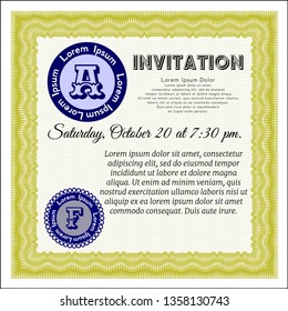 Yellow Invitation template. With complex background. Nice design. Customizable, Easy to edit and change colors. 