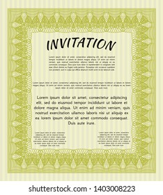 Yellow Invitation template. With complex background. Money Pattern design. Detailed. 