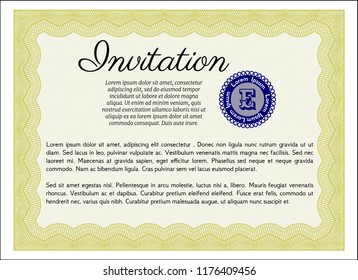 Yellow Invitation template. With complex linear background. Vector illustration. Perfect design. 