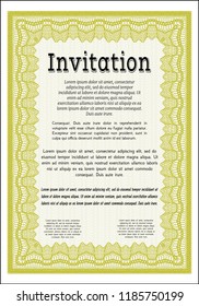 Yellow Invitation template. With complex linear background. Nice design. Vector illustration. 