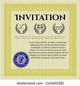 Yellow Invitation template. Cordial design. With linear background. Customizable, Easy to edit and change colors. 