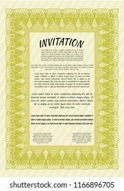 Yellow Invitation template. Customizable, Easy to edit and change colors. With guilloche pattern and background. Modern design. 