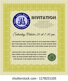 Yellow Invitation template. Customizable, Easy to edit and change colors. With complex linear background. Perfect design. 