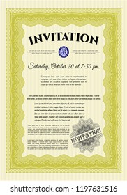 Yellow Invitation template. Customizable, Easy to edit and change colors. With great quality guilloche pattern. Nice design. 
