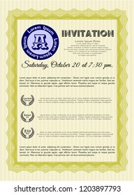 Yellow Invitation template. Customizable, Easy to edit and change colors. Complex background. Money design. 