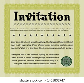 Yellow Invitation template. Customizable, Easy to edit and change colors. With background. Money style design. 