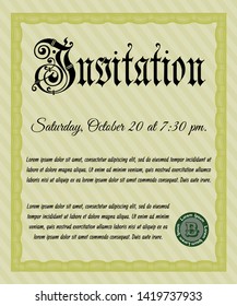 Yellow Invitation template. Customizable, Easy to edit and change colors. With complex linear background. Money Pattern. 