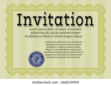 Yellow Invitation template. Customizable, Easy to edit and change colors. With complex background. Sophisticated design. 