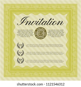 Yellow Invitation template. Detailed. Complex background. Artistry design. 